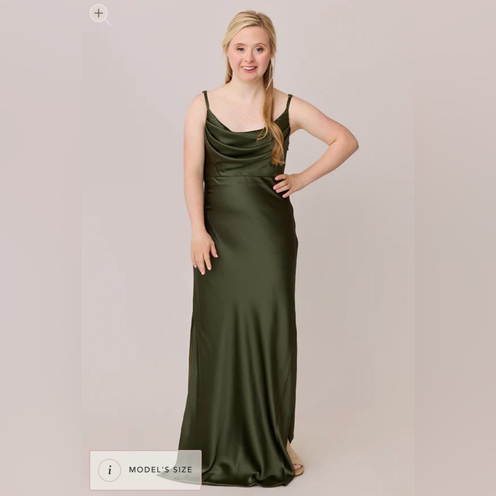 Revelry Skye Satin Dress Deep Olive Green Size 2 Petite